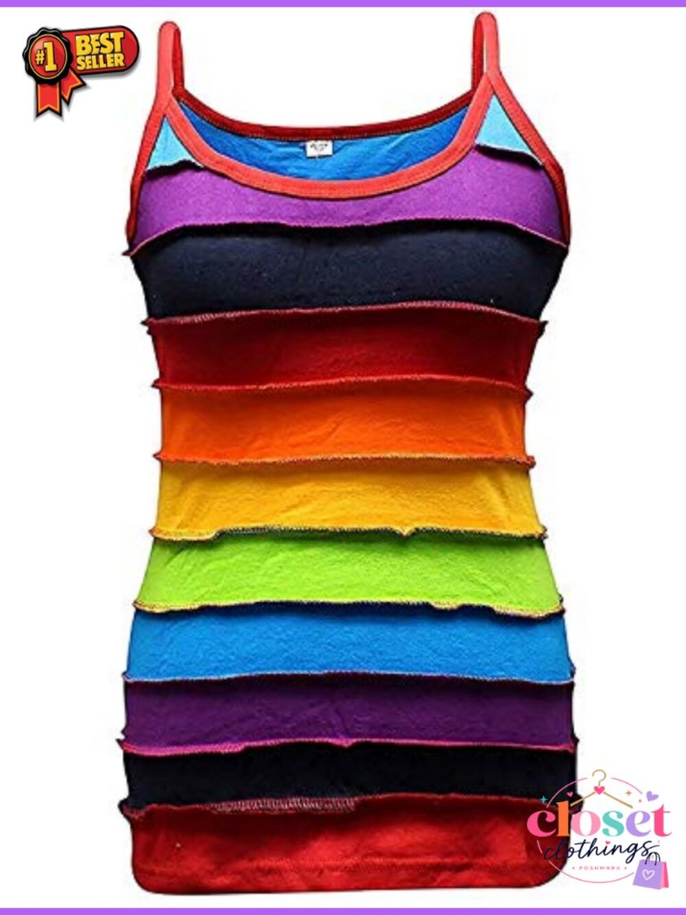 100% Cotton Rainbow Striped Tank Top Sleeveless Summer Boho Yoga Top